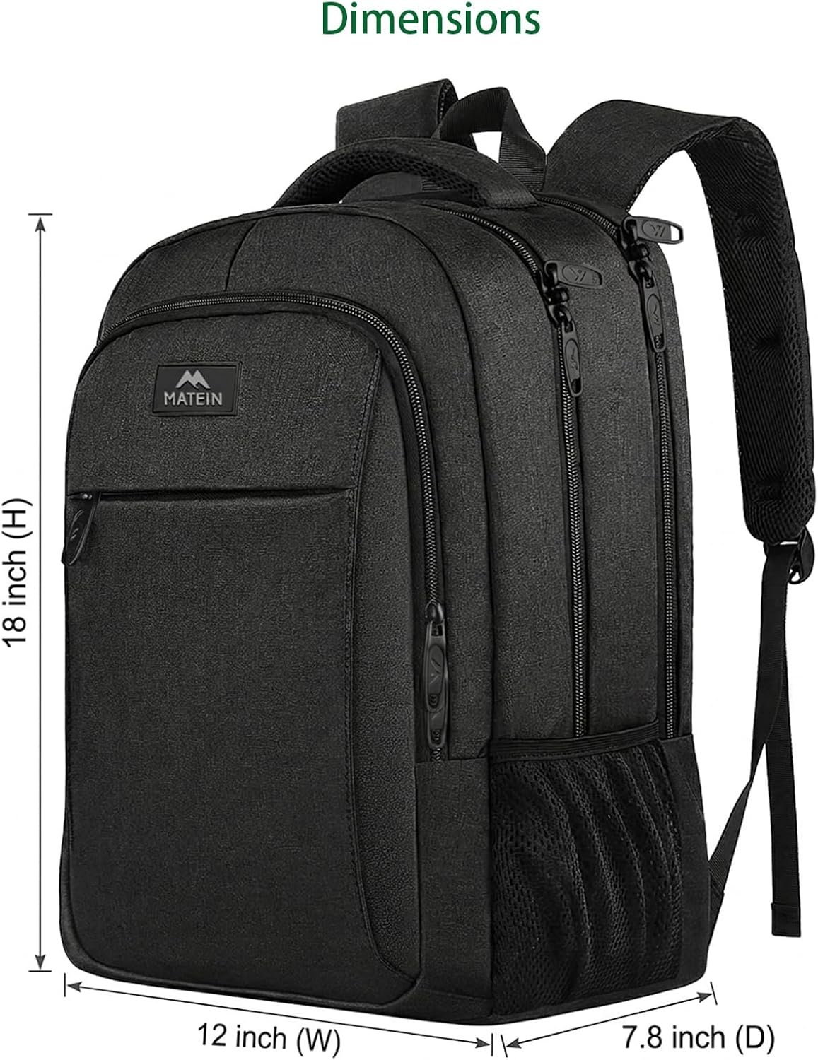 MATEIN Business Laptop Backpack, 15.6 Inch Travel Laptop Bag Rucksack, Water-Resistant Bag Daypack for Work College Computer Men Women Backpack, Black