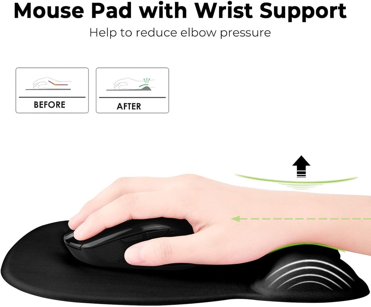 EooCoo Ergonomic Mouse Pad with Wrist Support, Mousepad with Memory Foam Wrist Rest and Non-Slip Base for Computer, Cafe, Home & Office, 9.64 x 8.26 in Office Desk Accessories