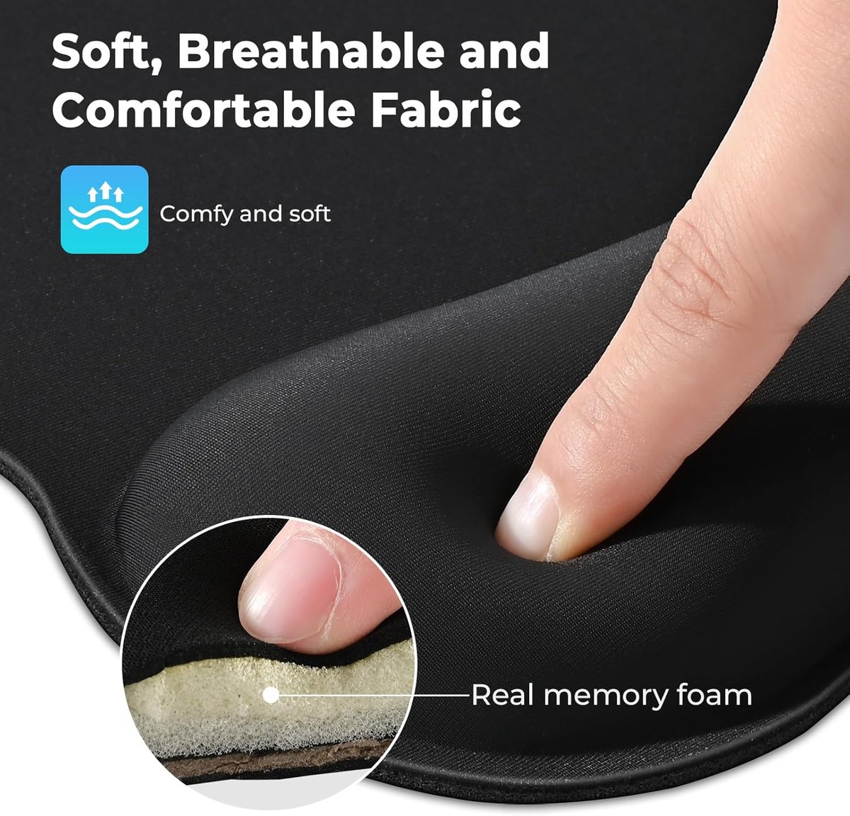 EooCoo Ergonomic Mouse Pad with Wrist Support, Mousepad with Memory Foam Wrist Rest and Non-Slip Base for Computer, Cafe, Home & Office, 9.64 x 8.26 in Office Desk Accessories