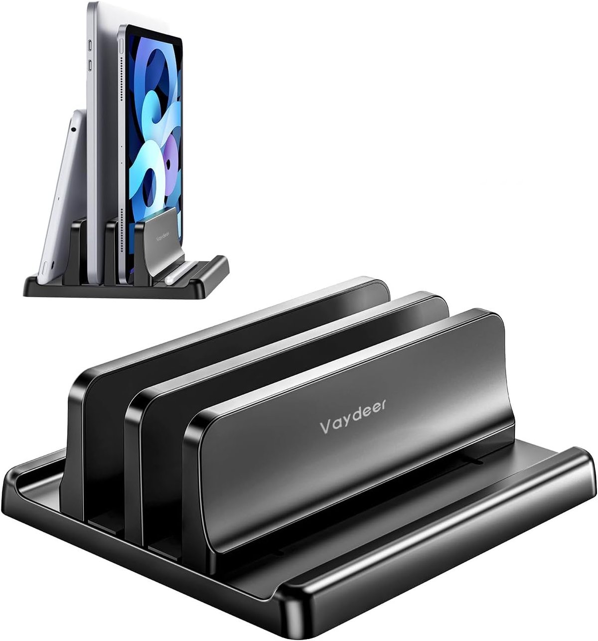 Vaydeer Vertical Laptop Stand for Desk, Dual-Slot Plastic Laptop Holder with Space Saving 4-in-1 Design, Adjustable Laptop Stand Supports MacBook, Chromebook, Surface etc(5.98 x 5.51 x 2.17 inch)