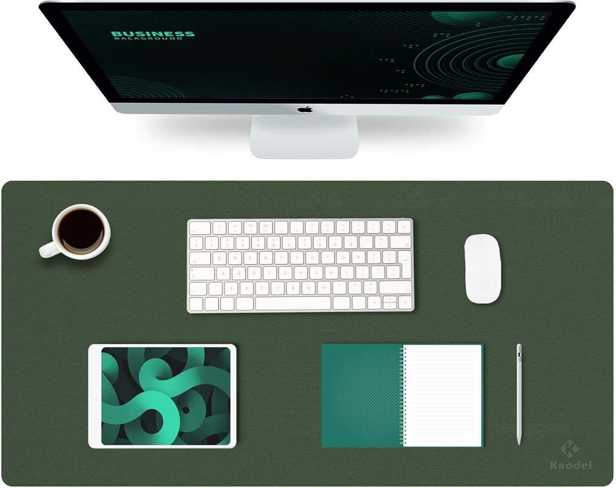K KNODEL Leather Desk Mat, Office Desk Pad, Large Mouse Pad, Keyboard Pad, Computer and Laptop Mat for Desk, Desk Protector, Desktop Mat for Writing, Desk Blotter and Cover (80x40cm, Dark Green)