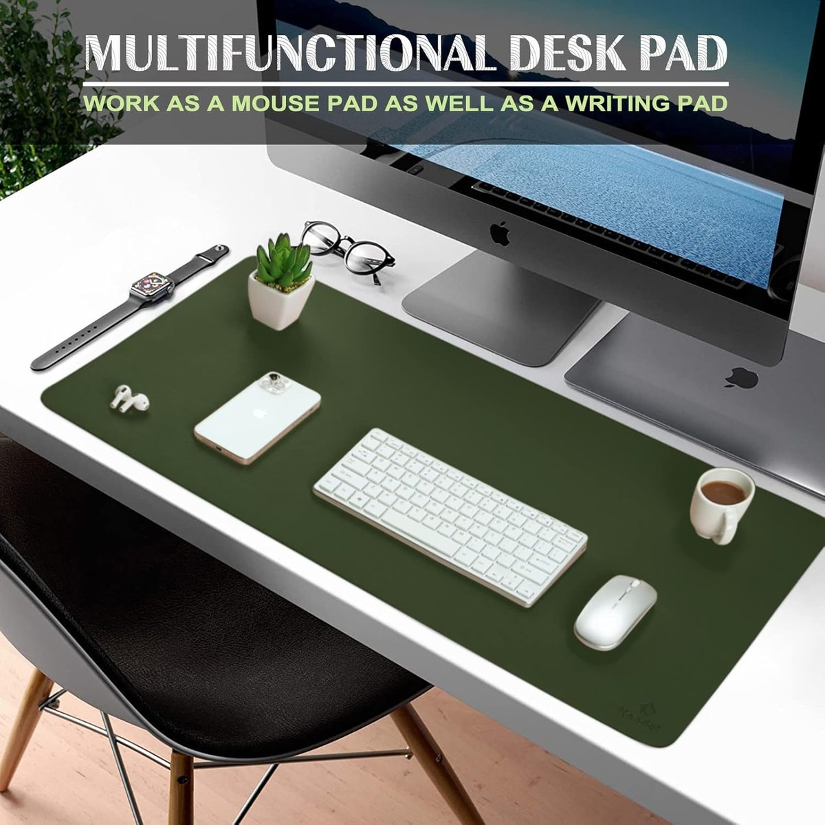 K KNODEL Leather Desk Mat, Office Desk Pad, Large Mouse Pad, Keyboard Pad, Computer and Laptop Mat for Desk, Desk Protector, Desktop Mat for Writing, Desk Blotter and Cover (80x40cm, Dark Green)