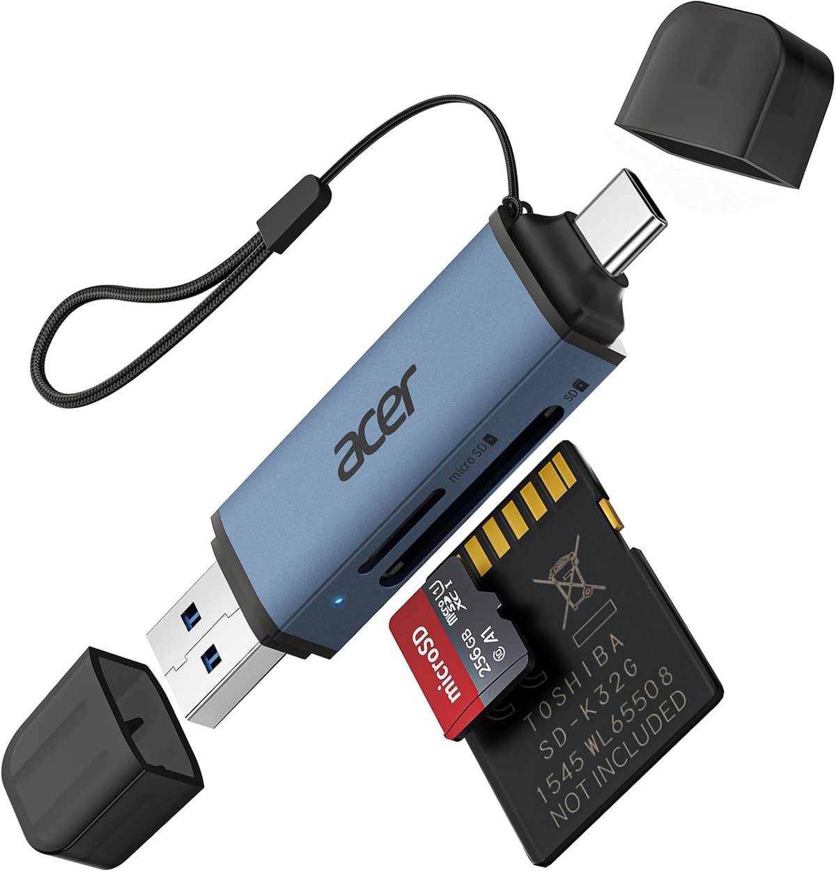 Acer SD Card Reader, USB 3.0 & Type-C Micro SD Card Adapter Dual Slot OTG Memory Card Reader for MicroSD SDHC SDXC, Compatible with Laptop, PC, iPhone 16/15, MacBook Pro/Air, iPad Pro, Android Blue